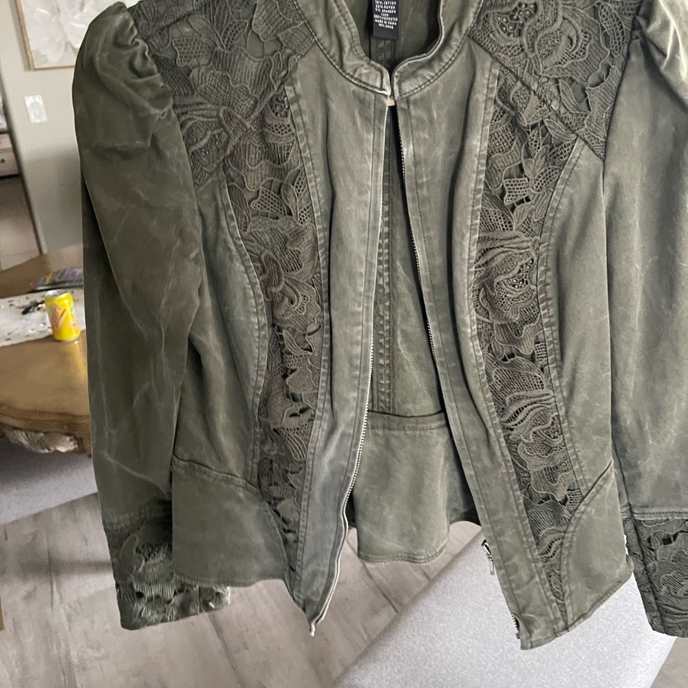 INC Women's Olive Lace Detail Jacket